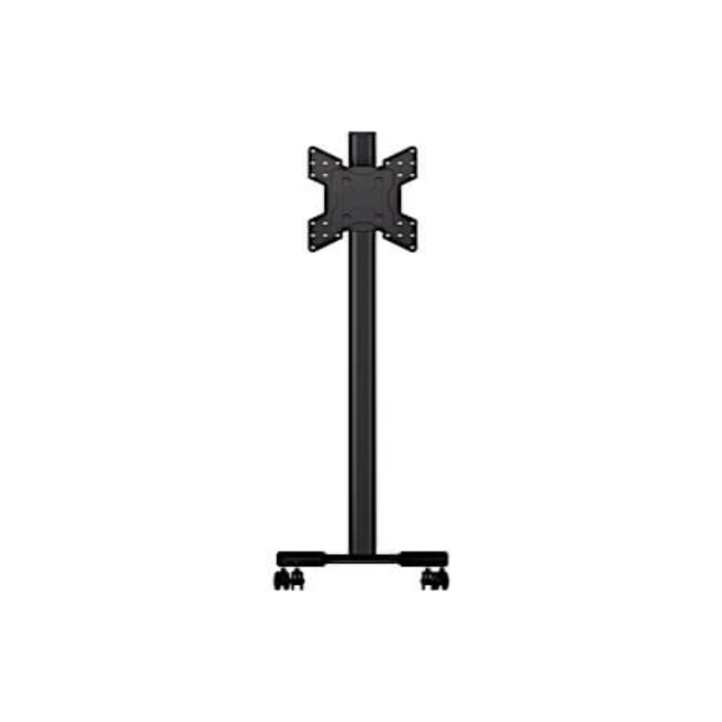 Adjustable Mobile Cart for 32" to 55" Screens front view of the black tv mount on wheeled stand.