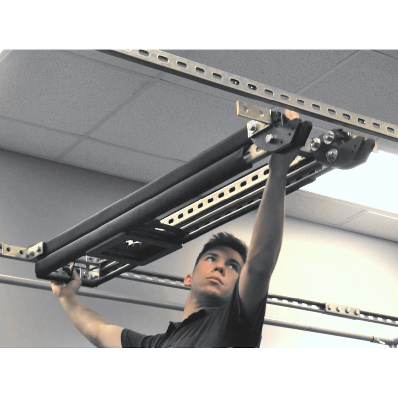 AllSportSystems SkyRail+ Cage Projector Mount installation attaching rail to cage frame.