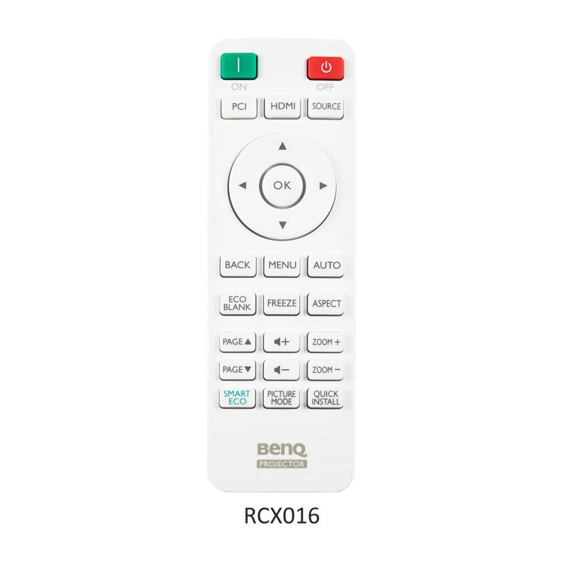 BenQ AH30ST 3000 Lumen Golf Simulator Projector remote control with white body and labeled buttons.