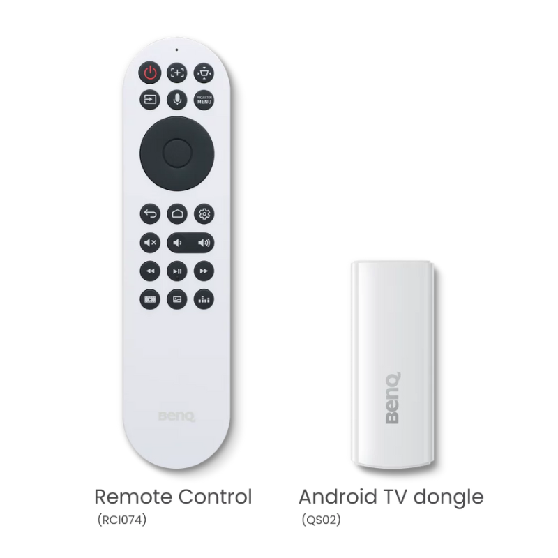 BenQ X500i 4K HDR 4LED Short Throw Console Gaming Projector remote with dongle.