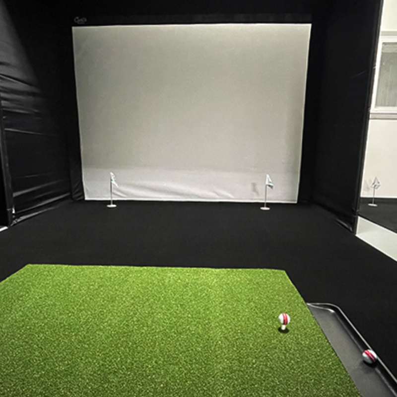 Big Moss Midnight Shadow Golf Simulator Putting Turf for Carl's Place DIY Enclosure front view.