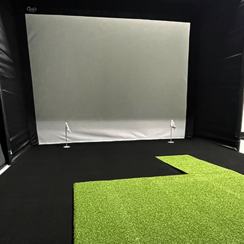 Big Moss Midnight Shadow Golf Simulator Putting Turf for Carl's Place DIY Enclosure with hitting mat and return ramp.