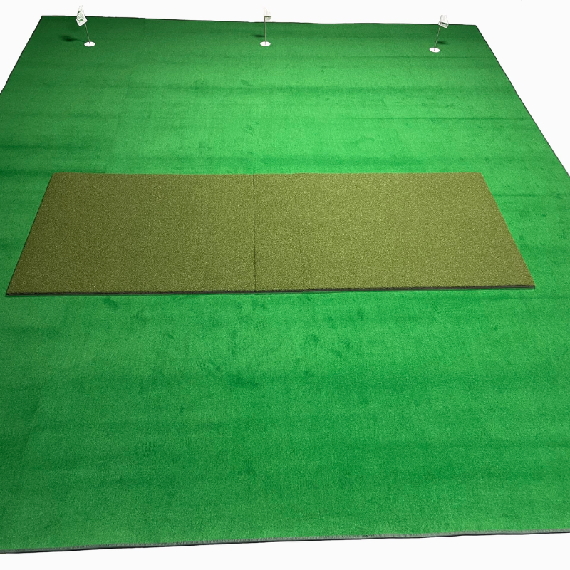 Big Moss True Launch Hitting Mat displayed on putting turf background.