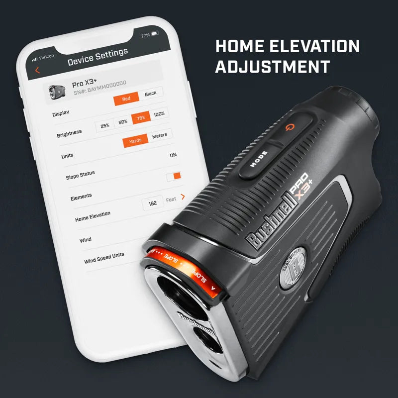 Bushnell Pro X3 Plus home elevation adjustment app connected.