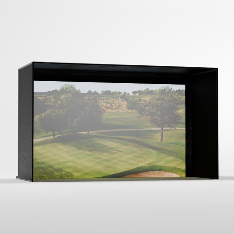 Carls Place C-Series DIY Golf Simulator Enclosure Kit front view 7-7x13 black frame golf course screen.