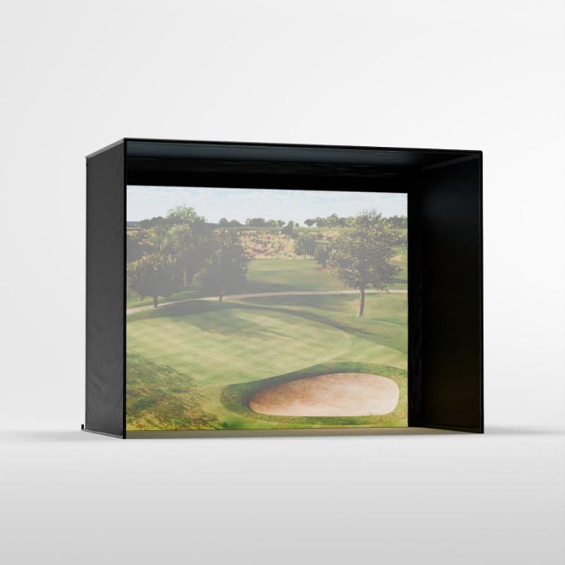 Carls Place C-Series DIY Golf Simulator Enclosure Kit front view 8x10-5 black frame golf course screen.