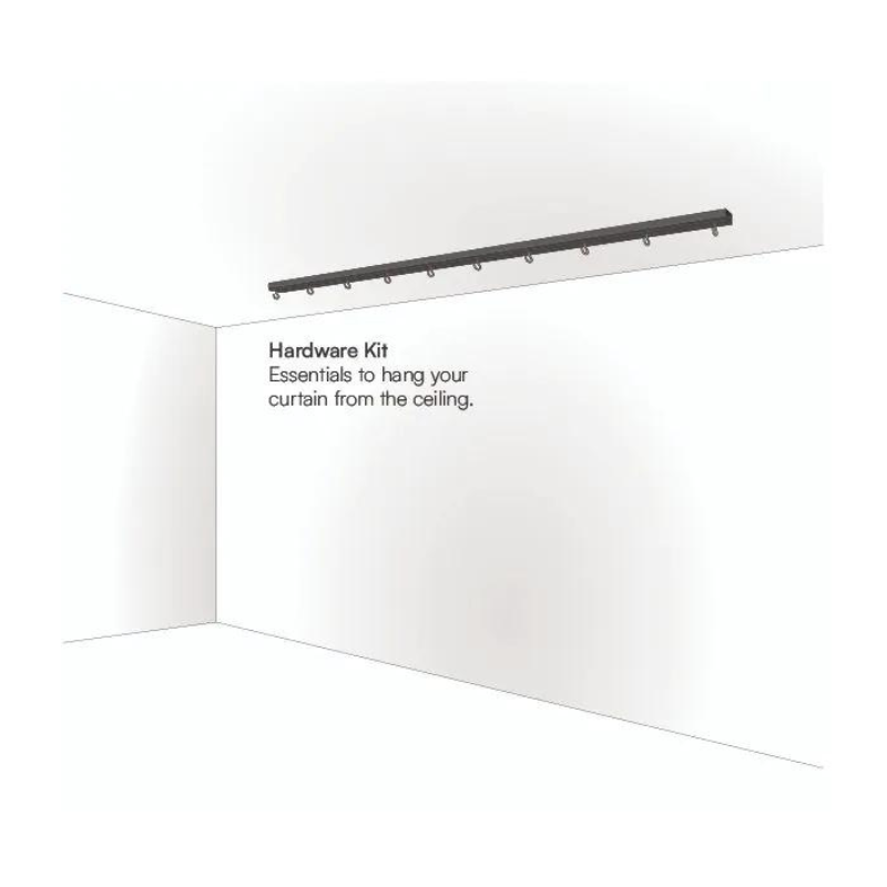 Carl's Place Hardware Kit to Ceiling Mount Curtain diagram.