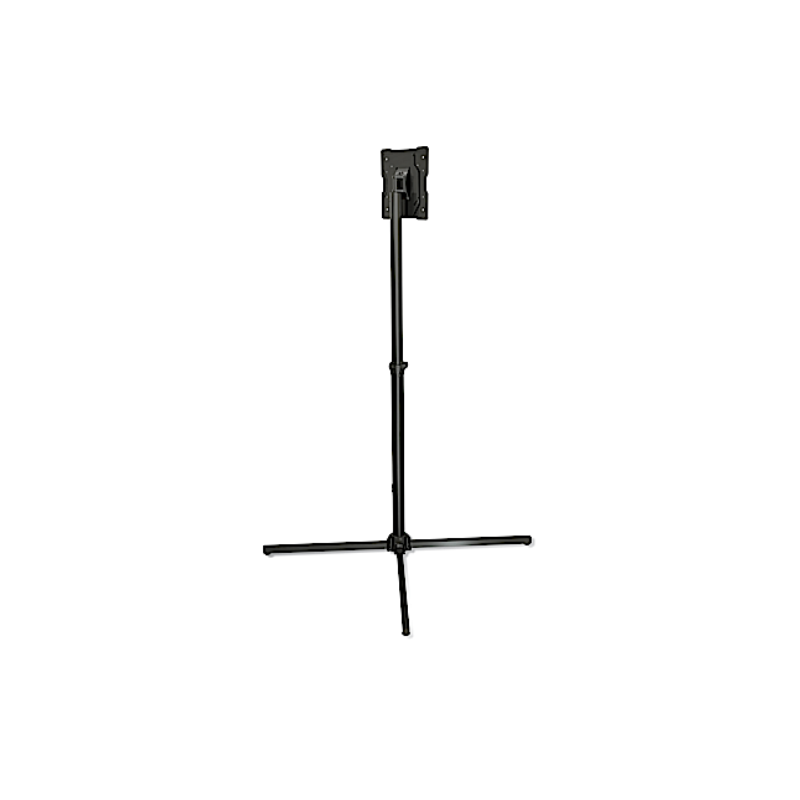 Collapsible Floor Stand for 32" to 75" Displays back angled view of the fully extended black stand.