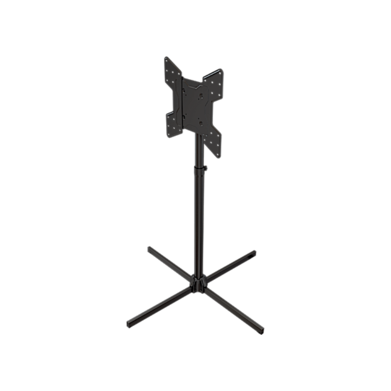 Collapsible Floor Stand for 32" to 75" Displays front left angled view of the opened floor stand.
