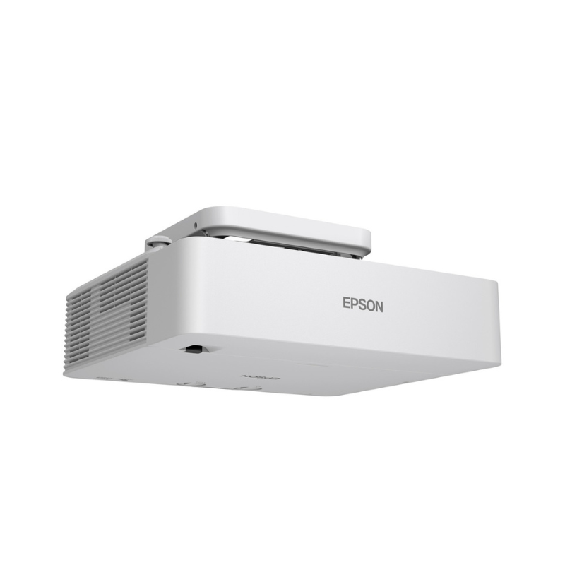 Epson L690SE PowerLite 6000 Lumen WUXGA Short Throw 3LCD Laser Projector with 4k Enhancement collapes mount rear angle view.