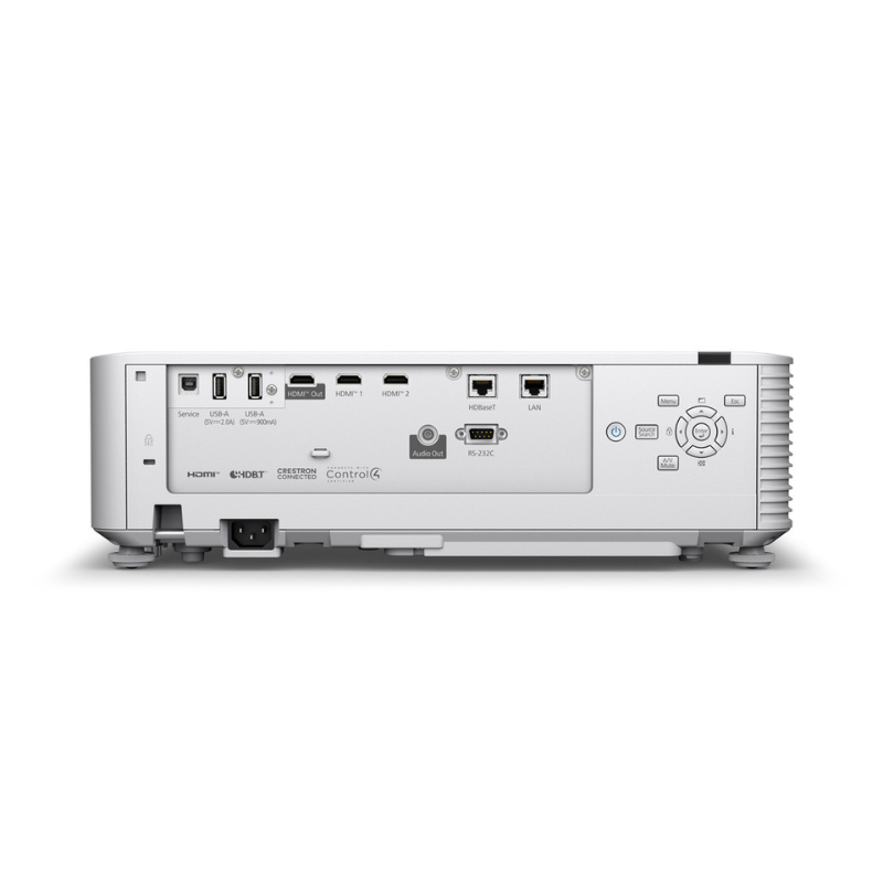 Epson L690SE PowerLite 6000 Lumen WUXGA Short Throw 3LCD Laser Projector with 4k Enhancement rear port view.