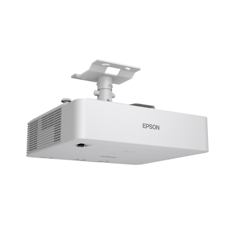Epson L890E PowerLite 8000 Lumen WUXGA Normal Throw 3LCD Laser Projector with 4K Enhancement angled view with logo. 