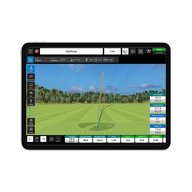 FlightScope XC3 Launch Monitor and Golf Simulator tablet showing environmental optimizer data.
