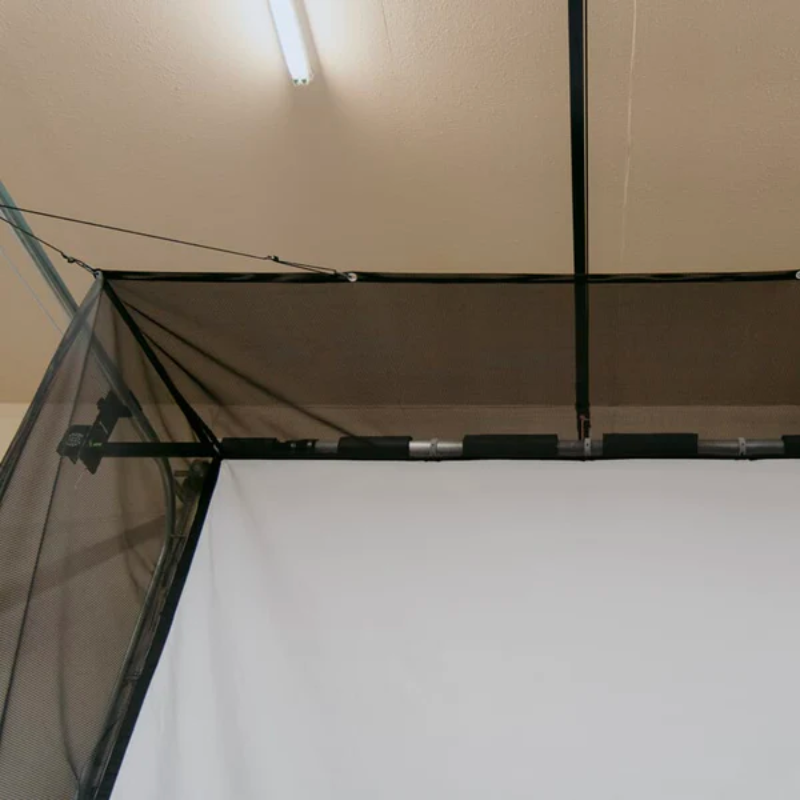 G-TRAK Retractable Impact Screen corner with telescopic bracket.