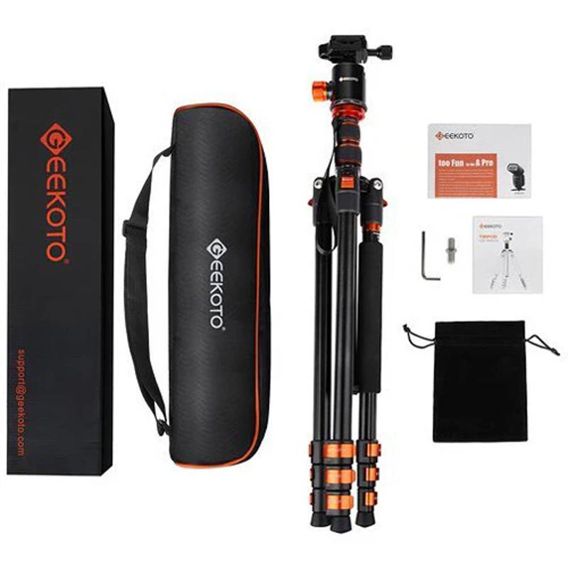 GEEKOTO AT24EVO Compact Aluminum Tripod package contents.