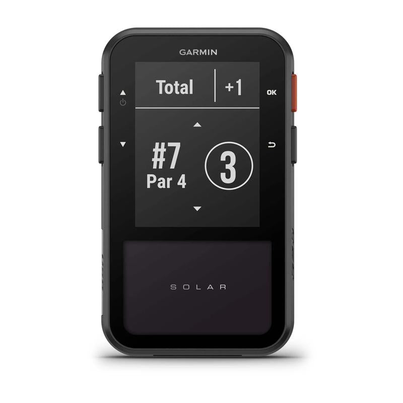 Garmin Approach G20 Solar Handheld Golf GPS front view total score display.