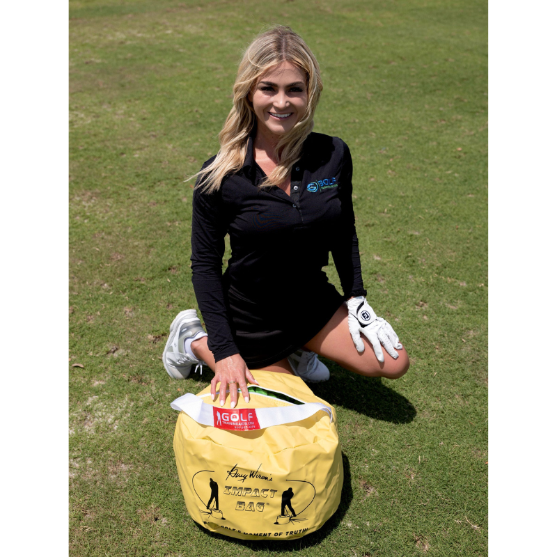 Golf Impact Bag® by Dr. Gary Wiren with golfer kneeling.