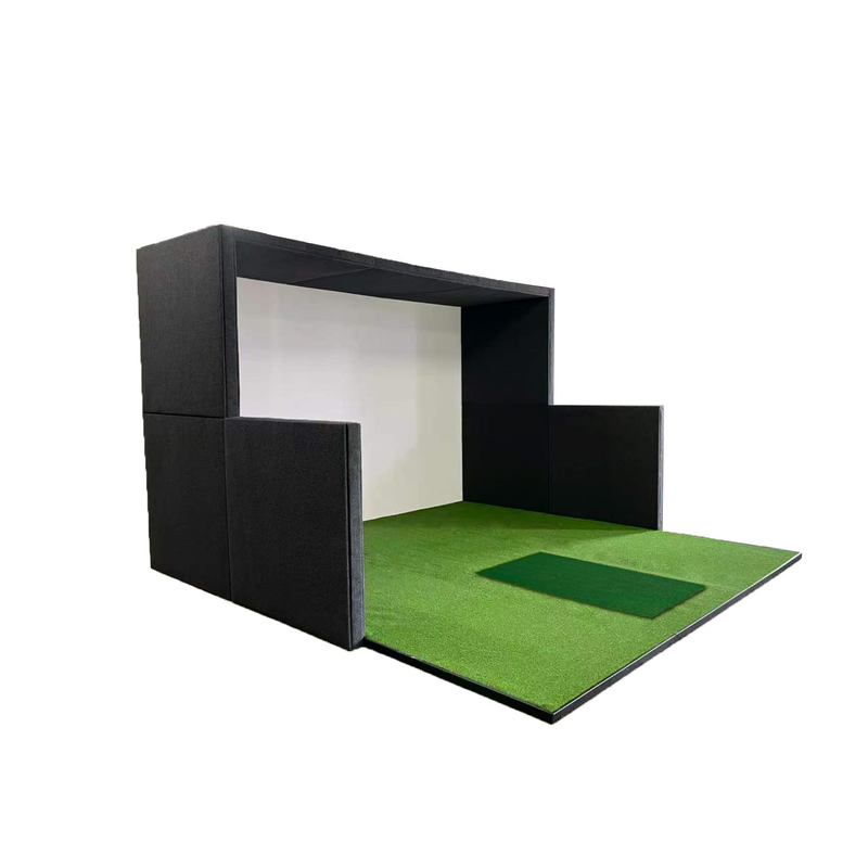 Impact Sports Modular Golf Simulator Enclosure angled view with full extended side walls.