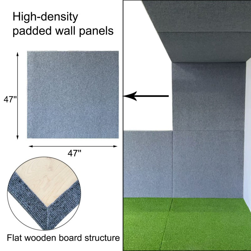 Impact Sports Modular Golf Simulator Enclosure high-density padded wall panel construction detail.