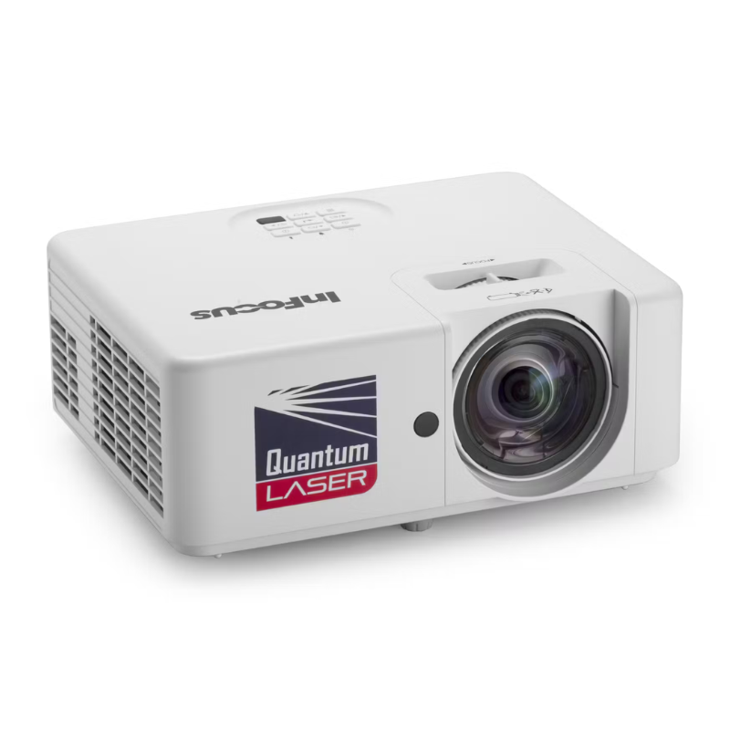 InFocus IN1028ST Nemesis II 4000-Lumen 1080p Short-Throw DLP Laser Projector front right angle view.