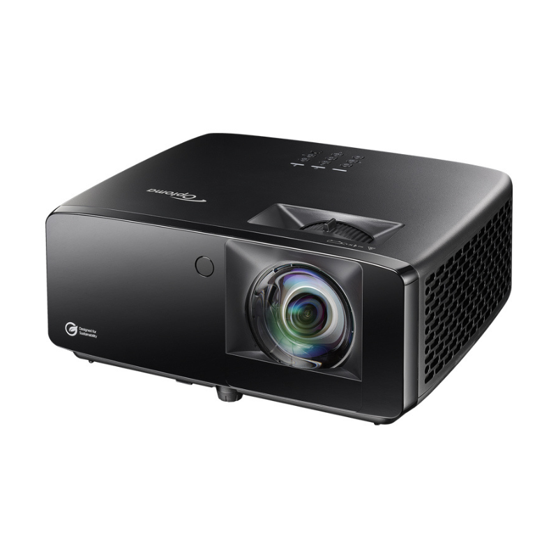 Optoma GT2400HDR 4200-Lumens 1080p Short Throw Golf Simulator Projector angled left view.