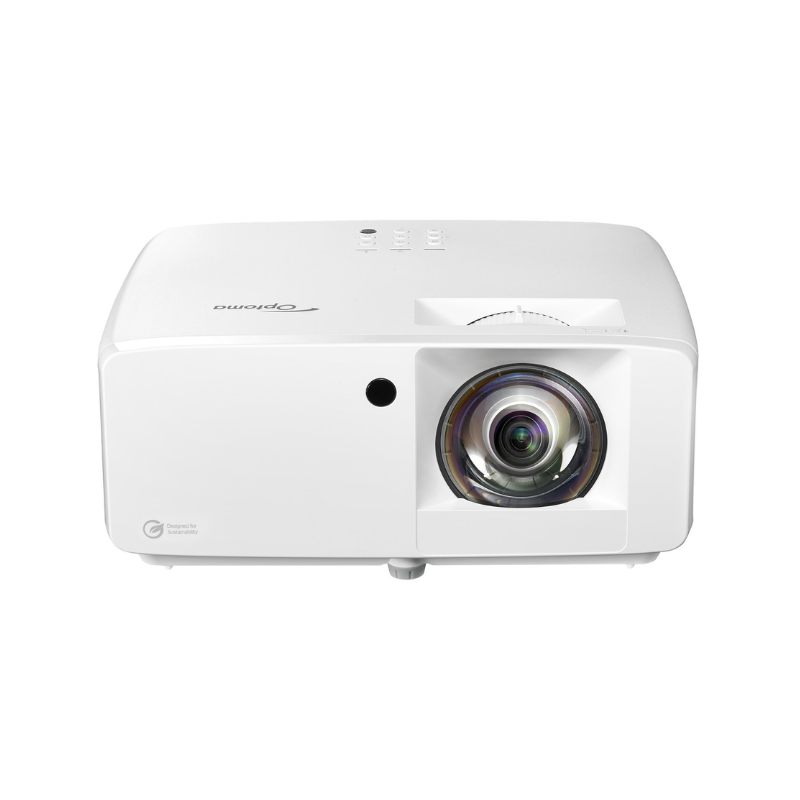 Optoma UHZ35ST 4K 3500 Lumens UHD Short Throw Golf Simulator Projector slight overhead view.