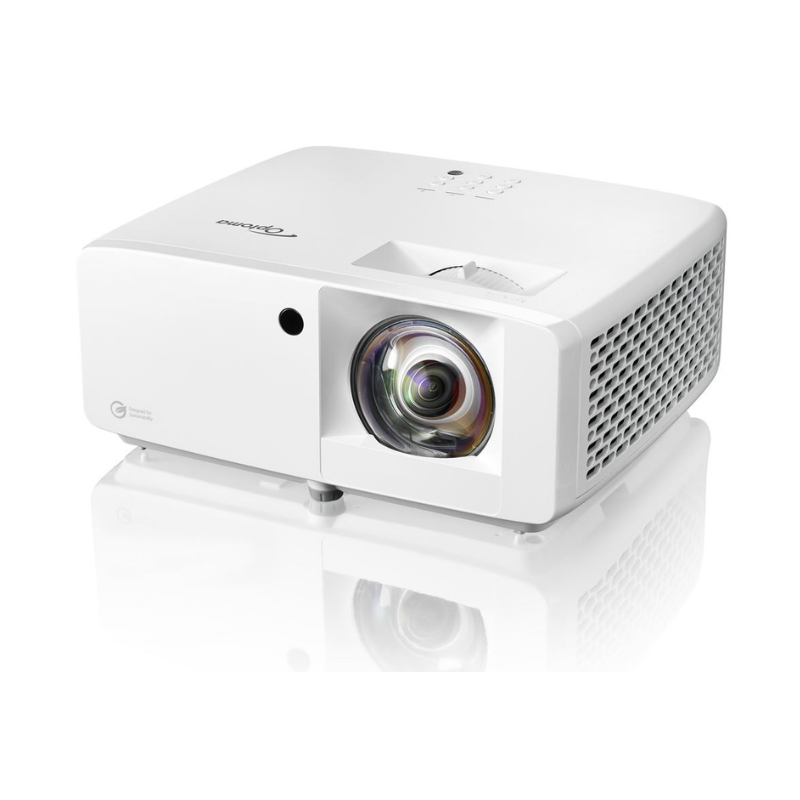 Optoma ZH450ST 4200 Lumens 1080p Short Throw Golf Simulator Projector left angled view.