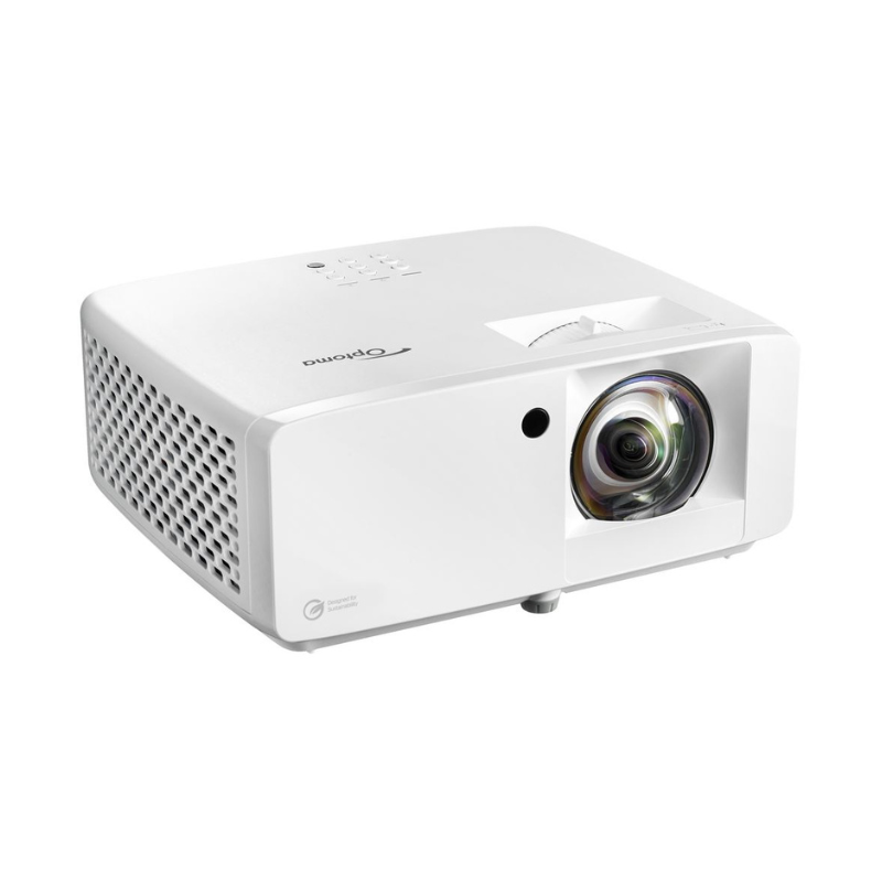 Optoma ZH450ST 4200 Lumens 1080p Short Throw Golf Simulator Projector right angled view.