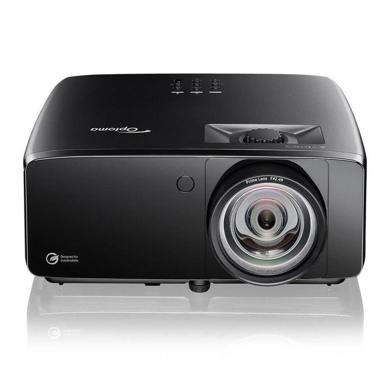 Optoma ZK521ST-B 5000-Lumens 4K UHD Short Throw Golf Simulator Projector front view.