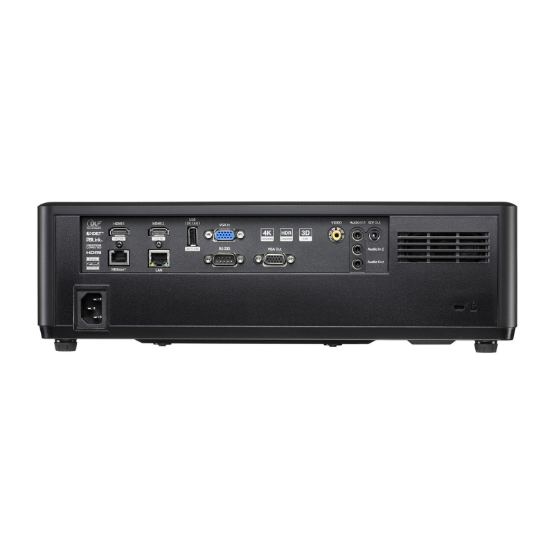 Optoma ZU507TST 5000-Lumens WUXGA Short Throw Golf Simulator Projector rear port view.