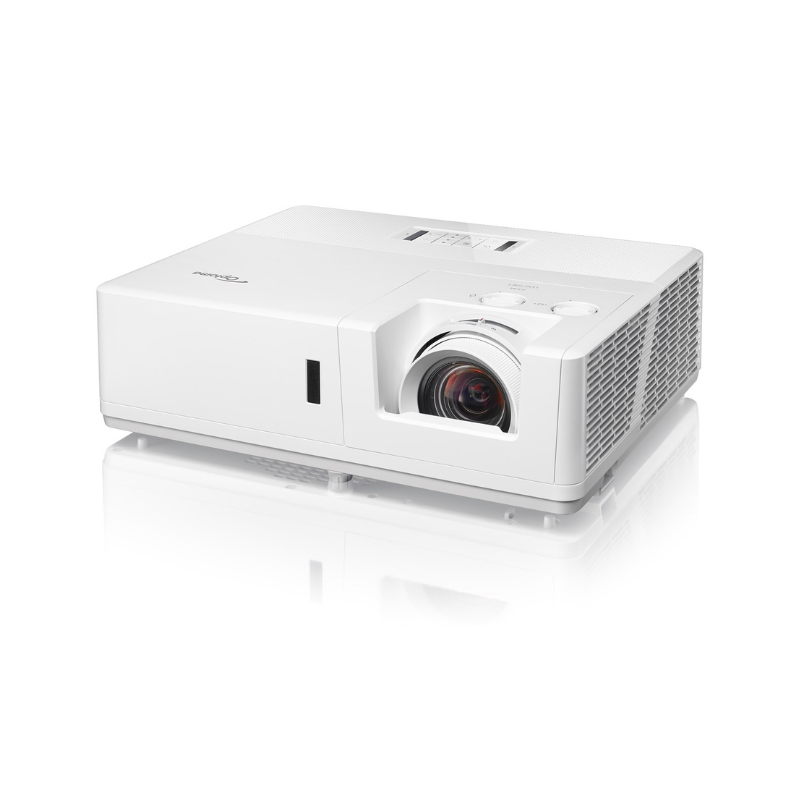 Optoma ZU607T 6500-Lumens WUXGA Laser Golf Simulator Projector left angled view.