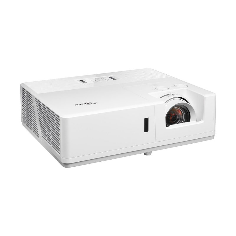 Optoma ZU607T 6500-Lumens WUXGA Laser Golf Simulator Projector right angled view.