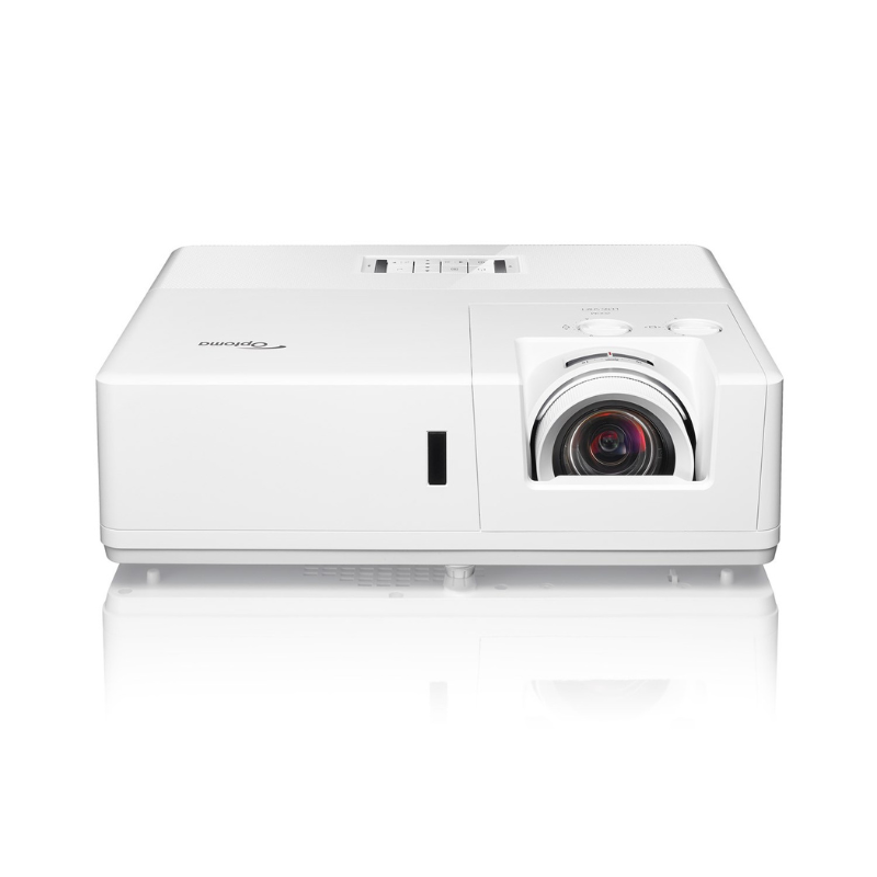 Optoma ZU607T 6500-Lumen WUXGA Laser Golf Simulator Projector slight overhead view.