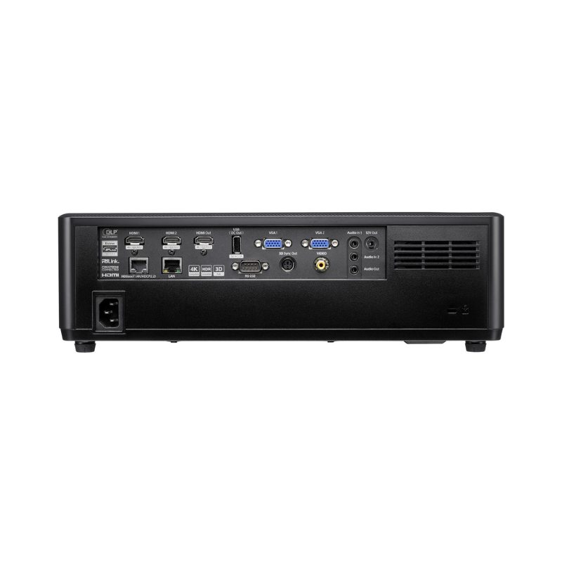 Optoma ZU607TST WUXGA 6000 Lumens WUXGA Short Throw Golf Simulator Projector rear port view.