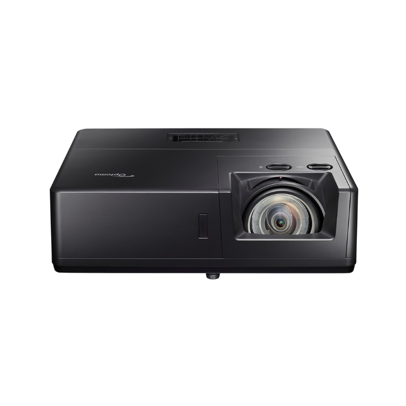 Optoma ZU607TST WUXGA 6000 Lumens WUXGA Short Throw Golf Simulator Projector slight overhead view.
