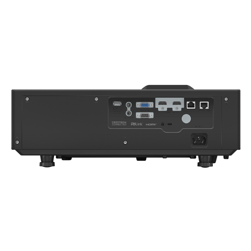 Panasonic PT-VMZ6STBU7 6200-Lumen WUXGA Short Throw Golf Simulator Projector rear view.
