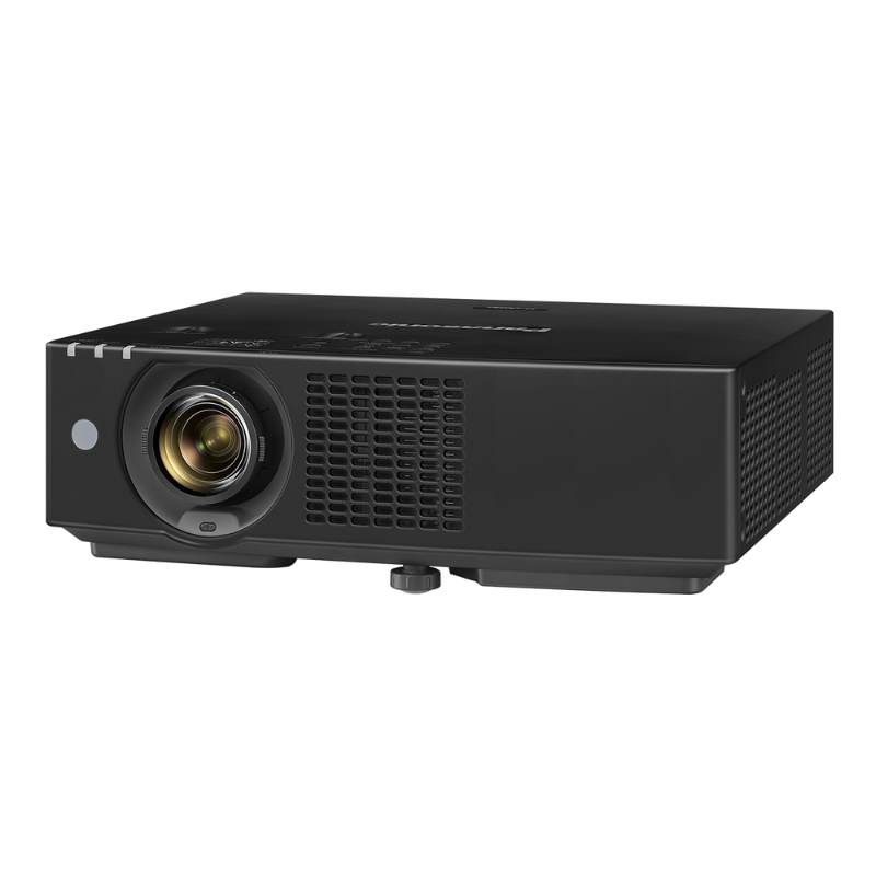 Panasonic PT-VMZ72BU7 7300-Lumen WUXGA Normal Throw Golf Simulator Projector left angled view.