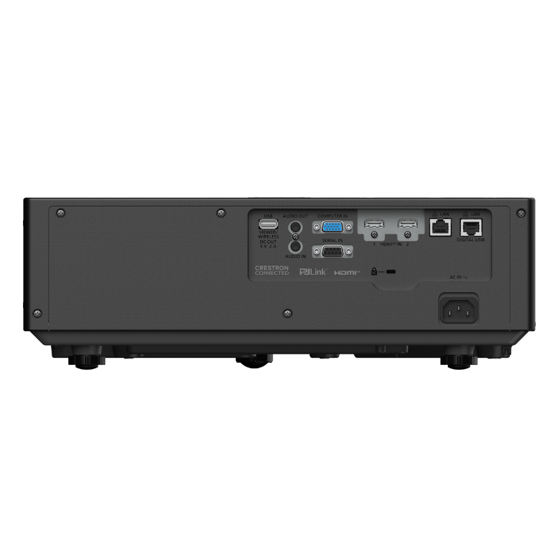 Panasonic PT-VMZ72BU7 7300-Lumen WUXGA Normal Throw Golf Simulator Projector rear port view.