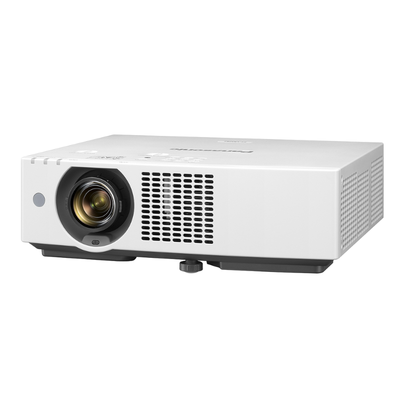 Panasonic PT-VMZ72U7 7300-Lumen WUXGA Normal Throw Golf Simulator Projector left angled view.