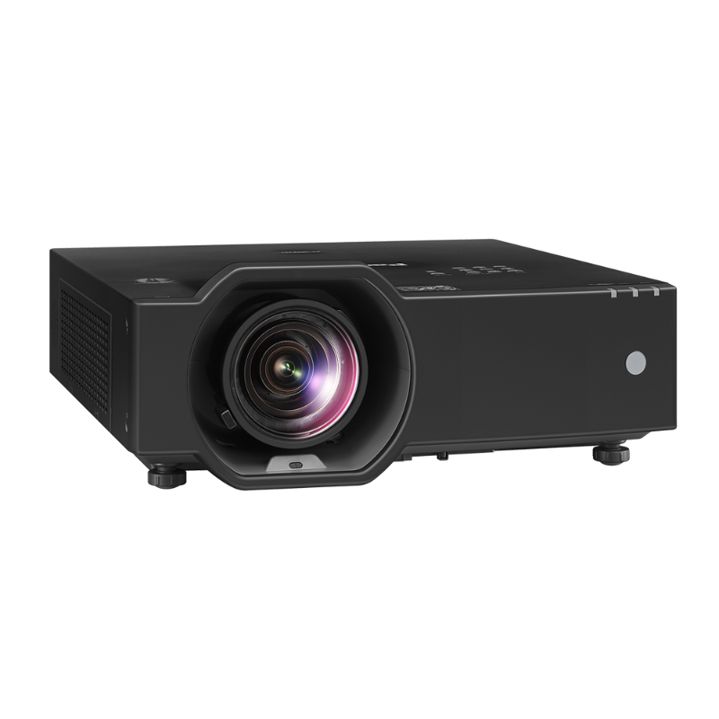 Panasonic PT-VMZ7STBU7 7000-Lumen WUXGA Short Throw Golf Simulator Projector right angled view.
