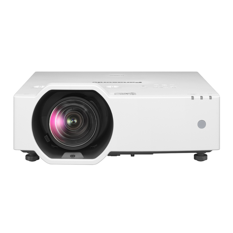 Panasonic PT-VMZ7STU7 7000-Lumen WUXGA Short Throw Golf Simulator Projector front view.