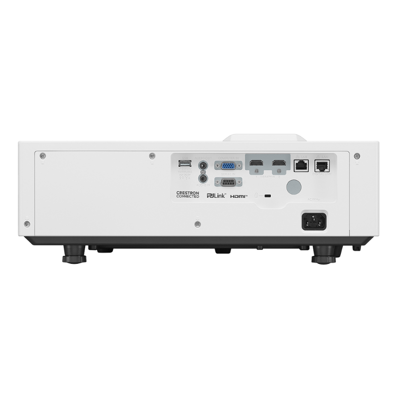 Panasonic PT-VMZ7STU7 7000-Lumen WUXGA Short Throw Golf Simulator Projector rear view.