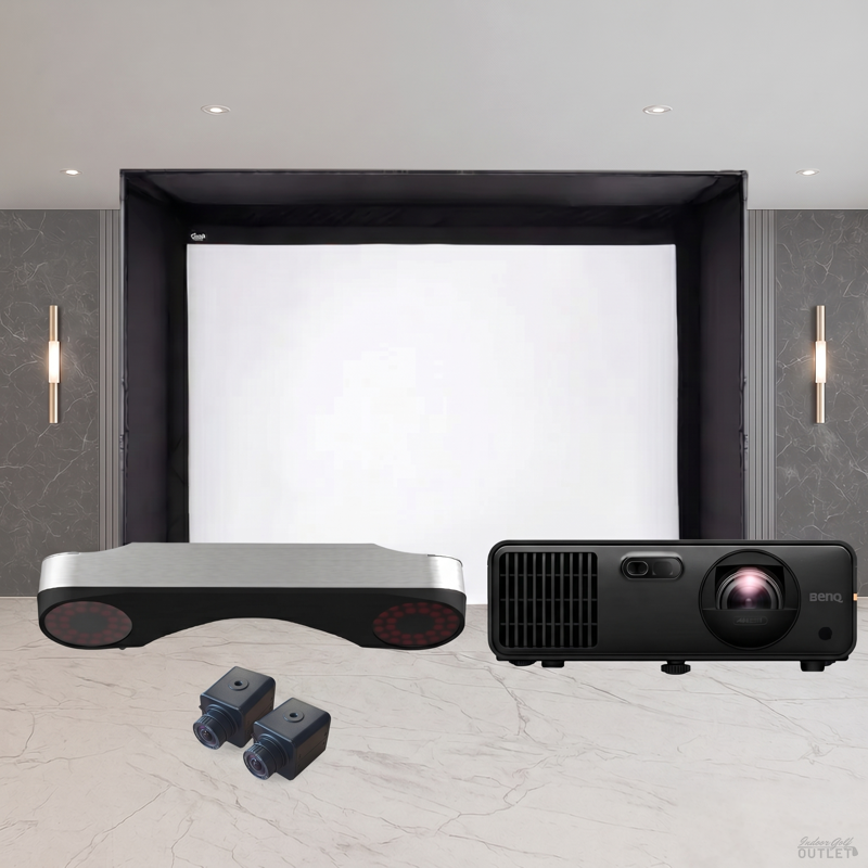 ProTee United VX DIY Golf Simulator Enclosure Projector Package — shown with the two ProTee VX swing cameras.