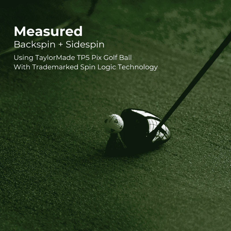 Red Stakes Golf Pro Golf Studio Bundle close up person hitting golf ball with backspin sidespin text.