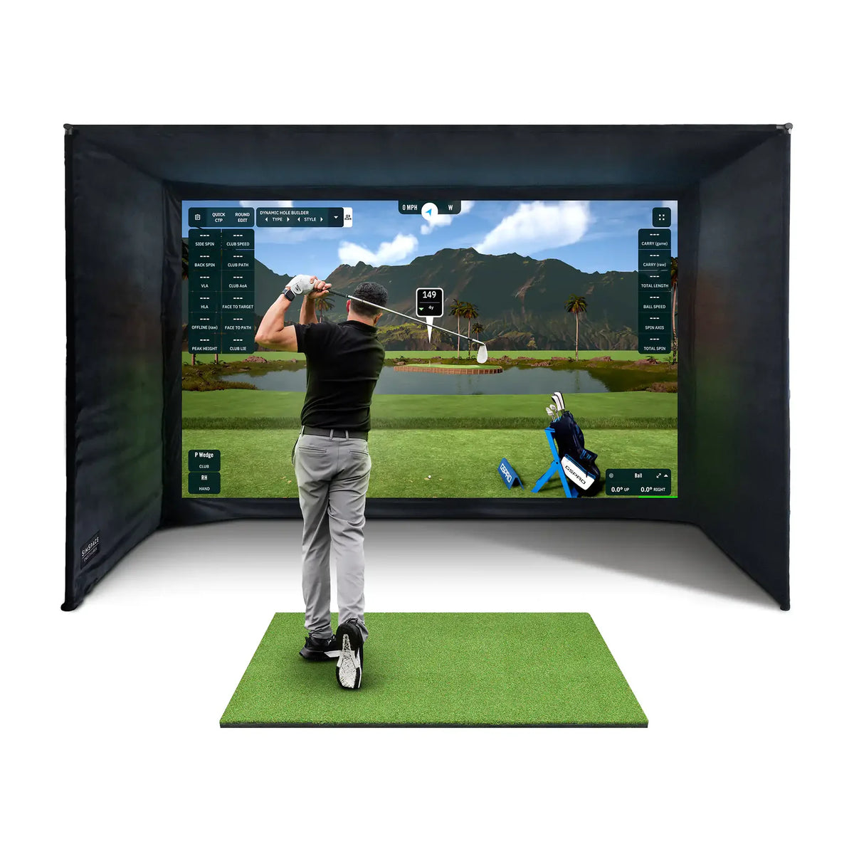 SimSpace UltraMAX Golf Simulator Enclosure man swinging.