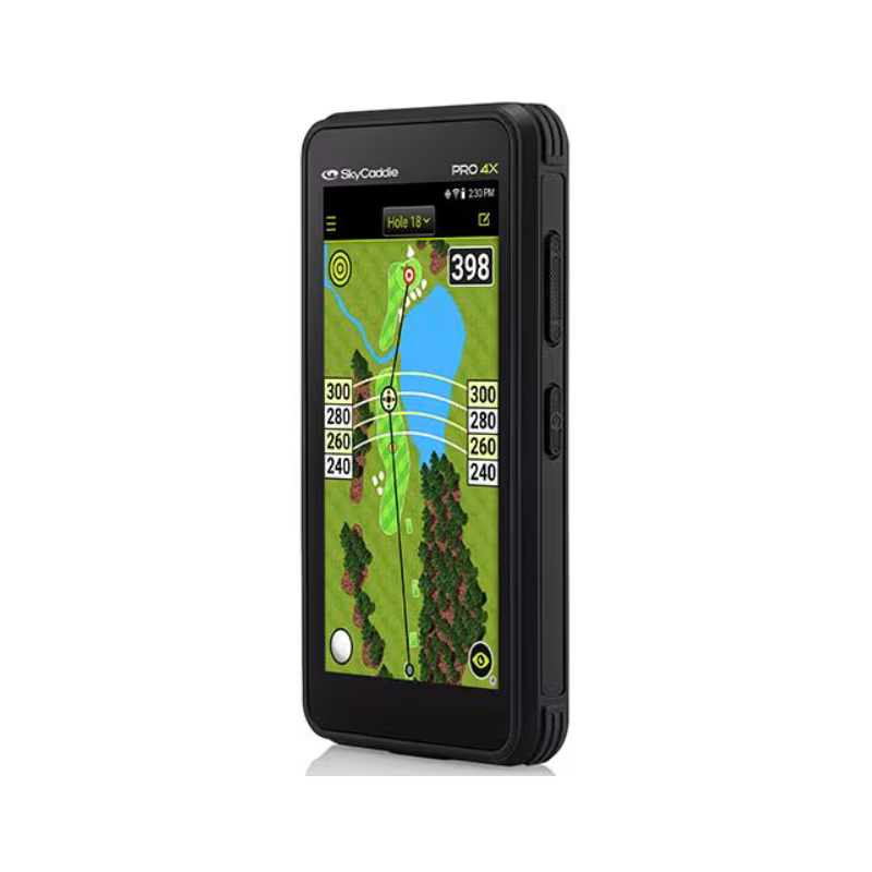 SkyCaddie PRO 4X angled right side hole 18 display yardage rings.