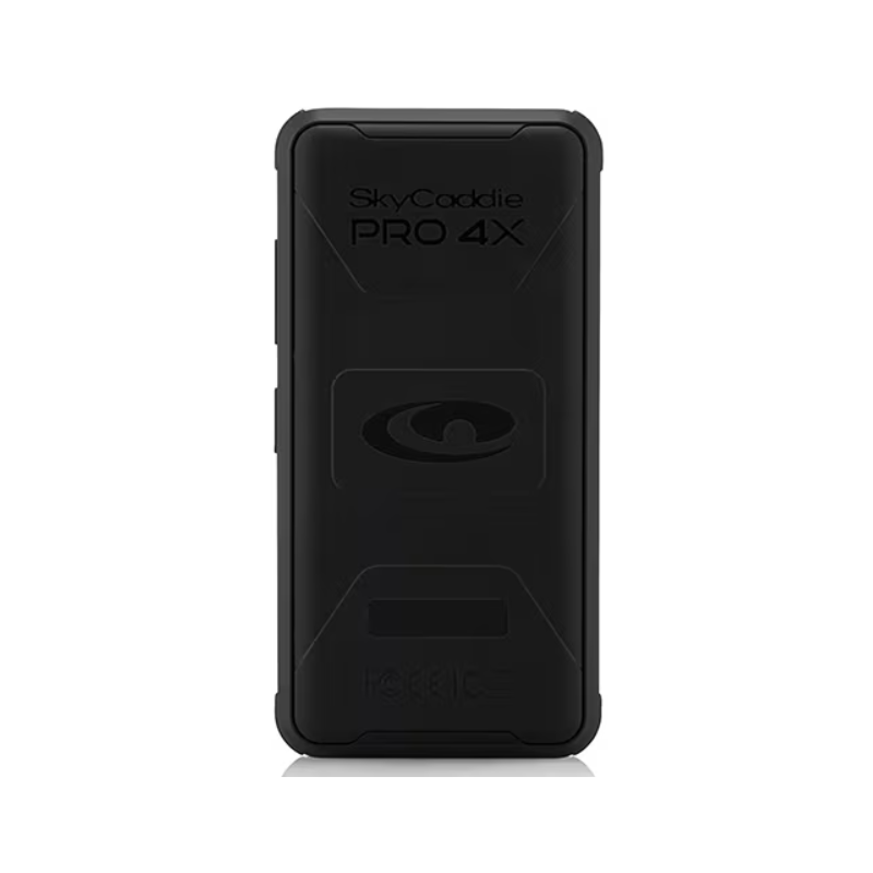 SkyCaddie Pro 4X back view black case showing logo and texture.