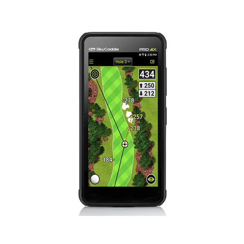 SkyCaddie Pro 4X hole 3 fairway with uphill downhill distance indicators.