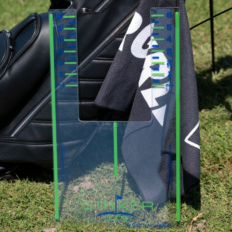 Striker 3000 Golf Strike Board with golf bag.