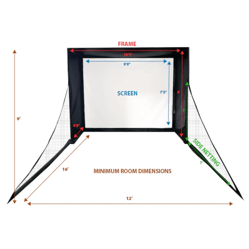 SwingBay Golf Simulator Screen & Enclosure dimensions.
